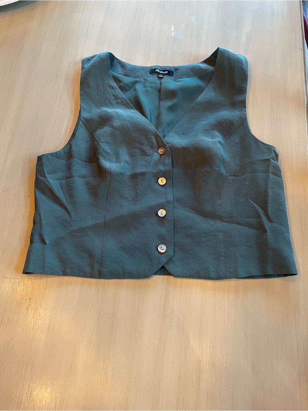 Madewell Forest Green V-Neck Vest Button Front Sleeveless Top - Picture 2 of 4